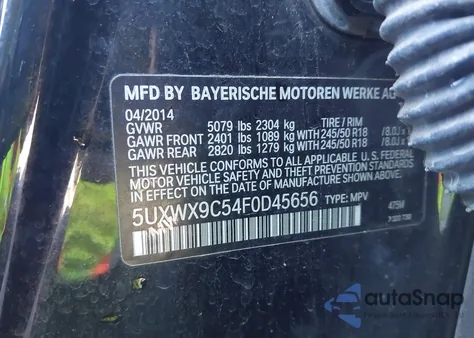 2015 BMW X3 xDrive28I z USA, uszkodzony, nr VIN 5UXWX9C54F0D45656